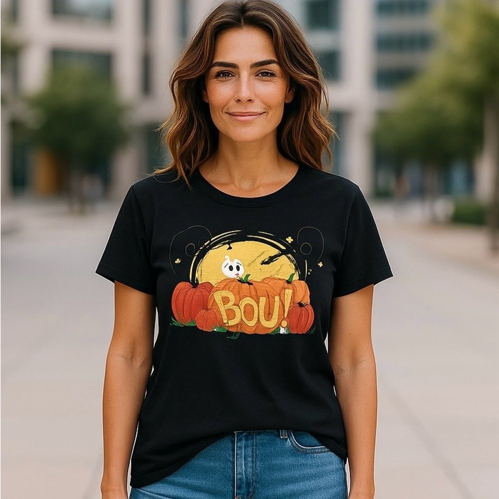 Halloween Tee Cotton Short Sleeve Black Ghost Pumpkin Size XL 16 - 18
